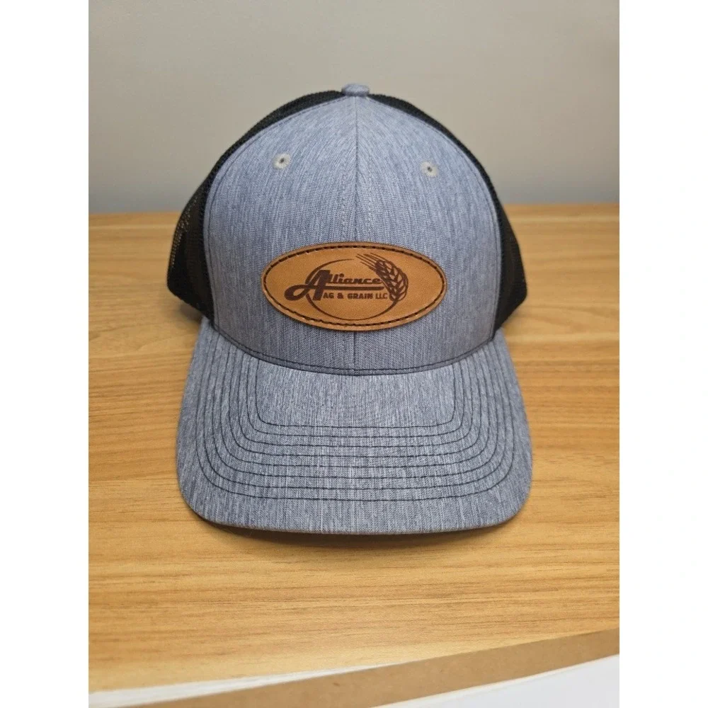 Alliance Ag & Grain Leather Patch Baseball Cap Grey w/‎ Black Mesh Snapback OSFA
